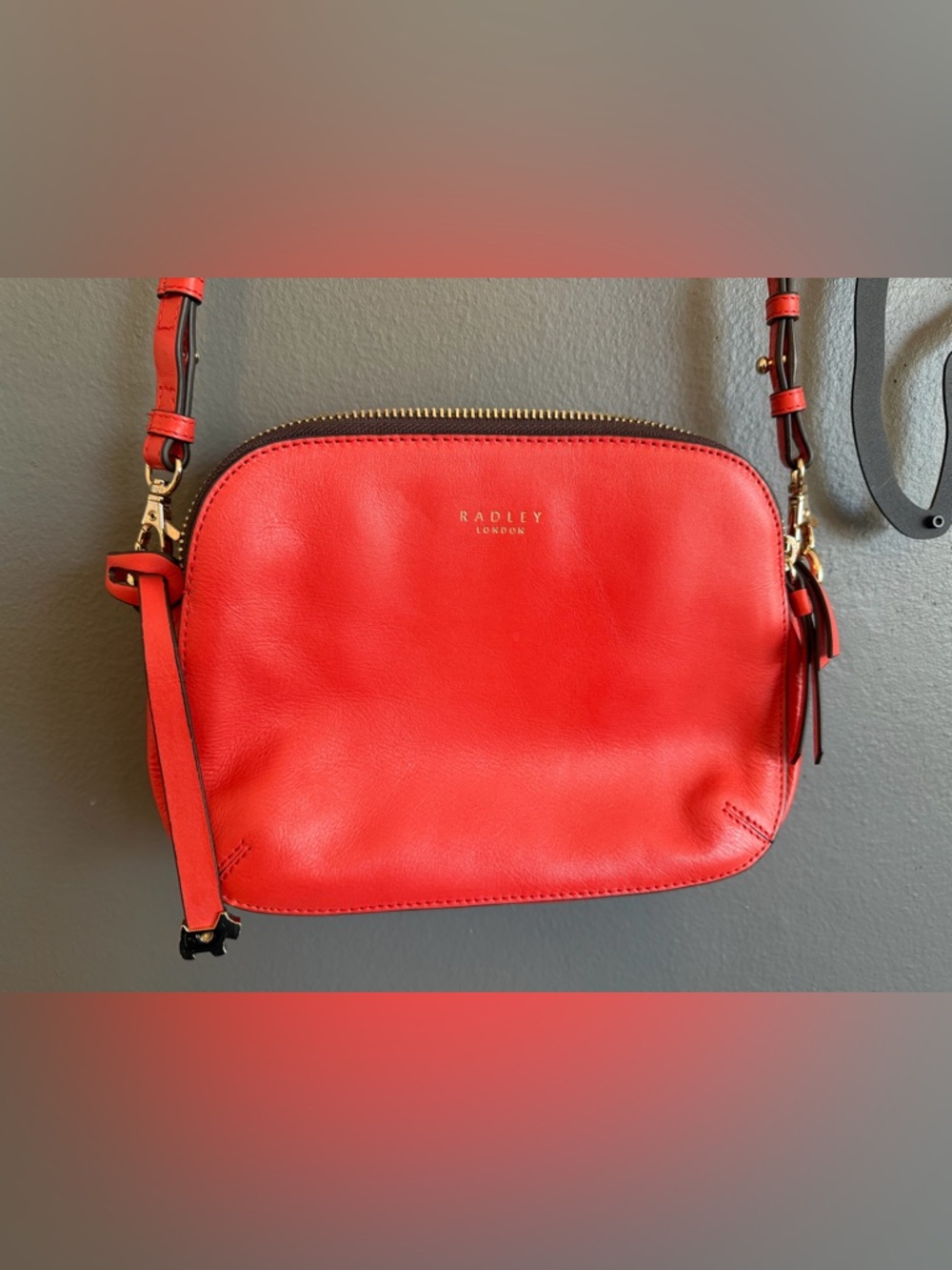 RADLEY LONDON Red Leather Purse Crossbody Gold Zip